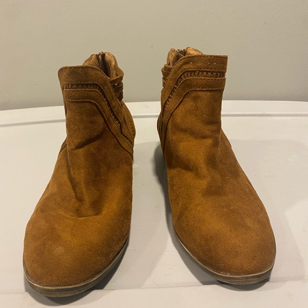 Brown velvet booties